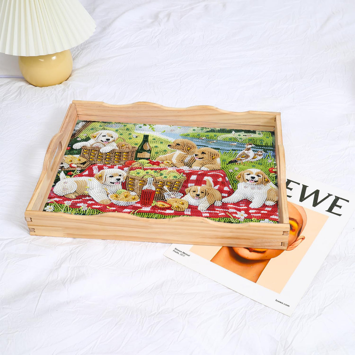 5D Dog Diamond Art Paintings Wooden Serving Trays with Handles (Dog Big)