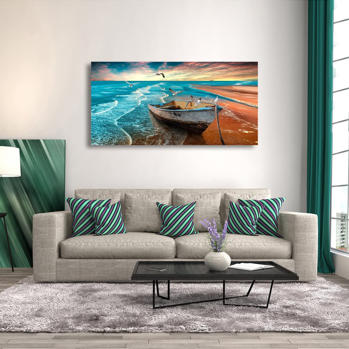 Beach Sunset Pictures Canvas Wall Art For Living Room Bedroom Wall Decor (40"L x 20"W / Beach Sunset Pictures Canvas Art)