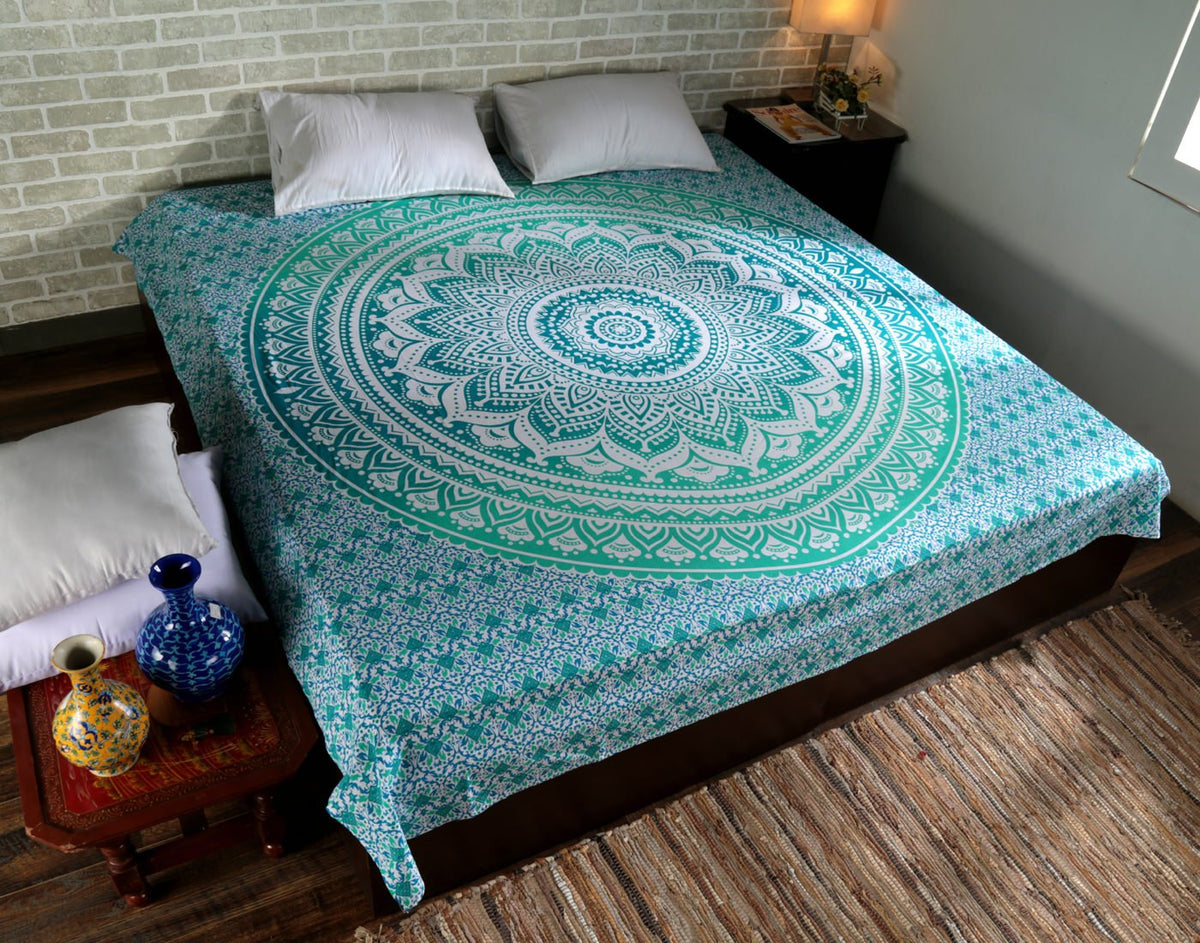 Large Mandala Tapestry for Bedroom and Living Room Wall Hanging Cotton Tapestries (Sea Green / 90"L x 84"W)