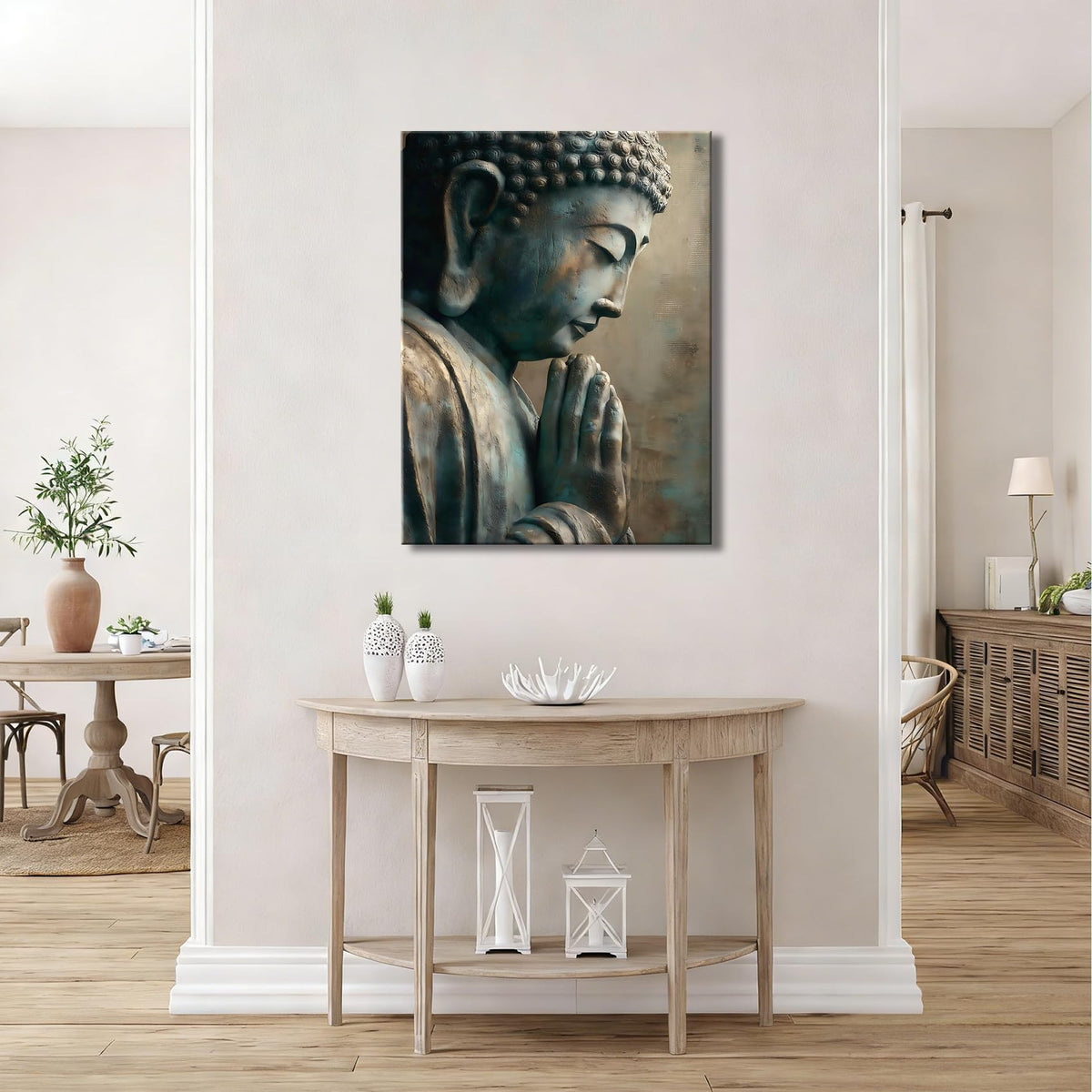 Framed Antique Buddha Praying Canvas Wall Art (Pictures28 / 12"L x 8"W)