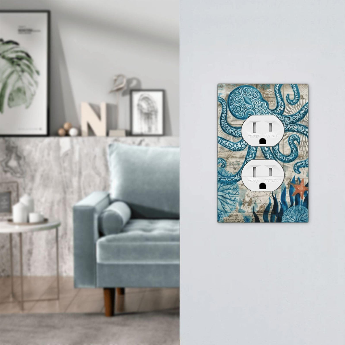 Nautical Ocean Starfish Octopus Decorative 1 Gang Receptacle Outlet Cover Electrical Duplex Wall Plate Single Duplex Wall Plate Light Switch Cover (Nautical Ocean Starfish Octopus / 1-Gang Duplex Mid)