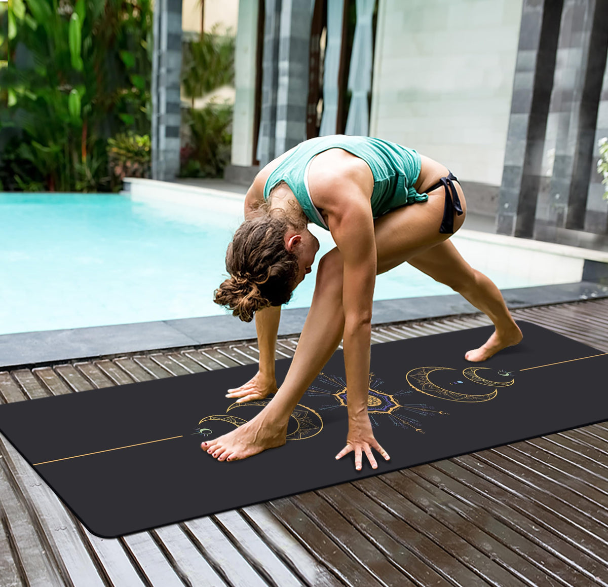 Yoga Mat Print Extra Thick TPE Non Slip Fitness Exercise Mat with Carrying Bag (Grey)