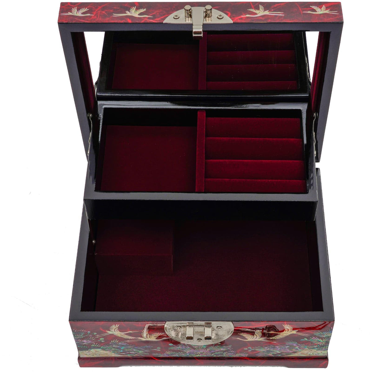 Mother of Pearl Music Box for Women Traditional Korean Jewelry Box Unique Christmas Birthday Gifts for Women (Red)