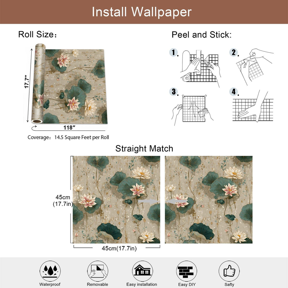 Chinoiserie Lotus Peel and Stick Wallpaper (17.7" x 118")
