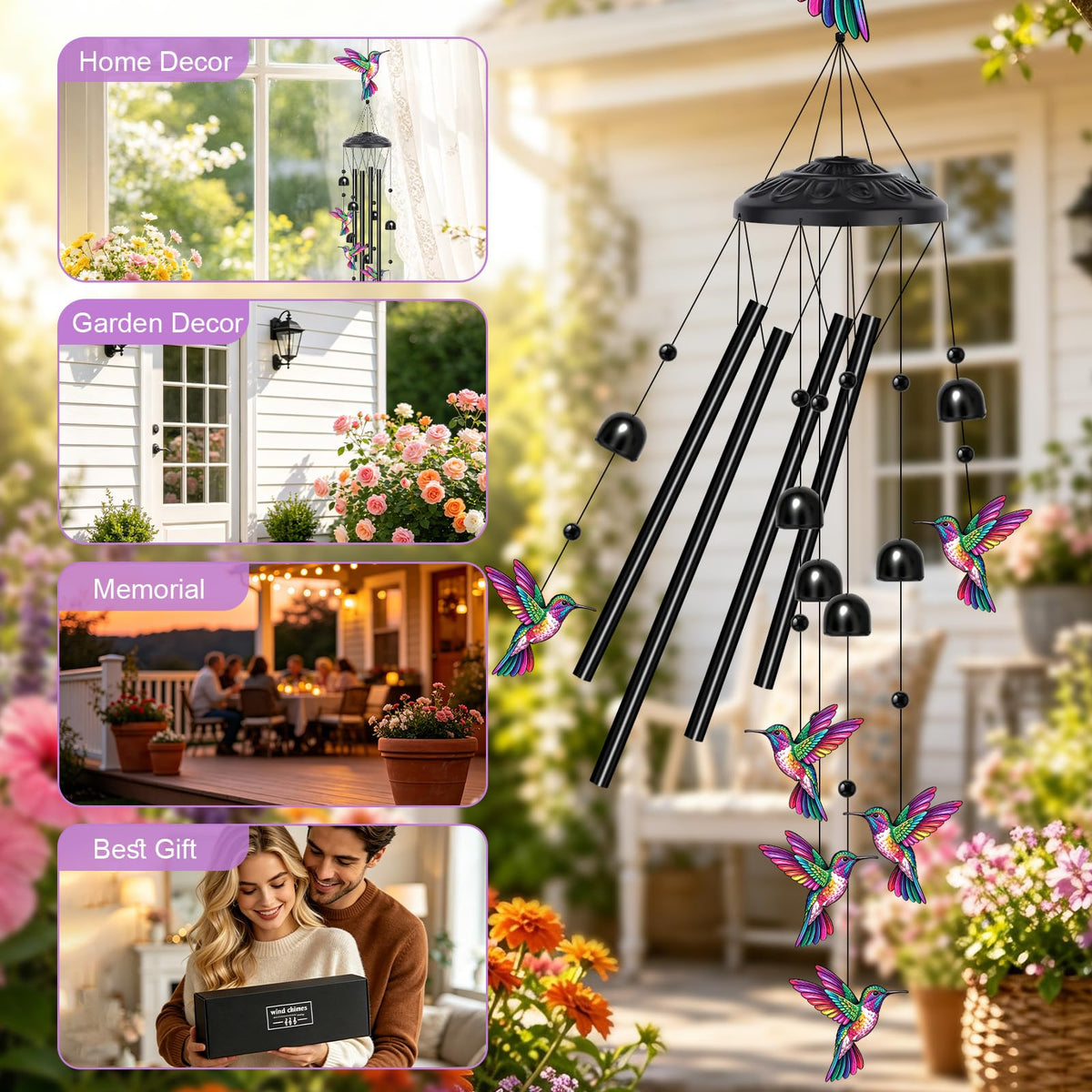 36''Hummingbird Wind Chimes for Outside