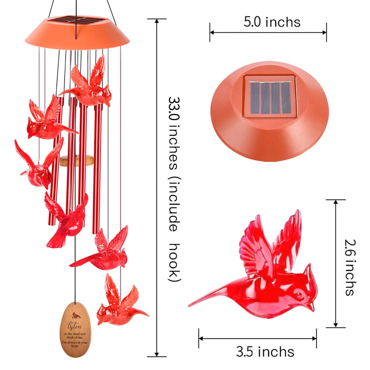 Cardinal Wind Chimes for Outside with 4 Music Aluminum Tubes