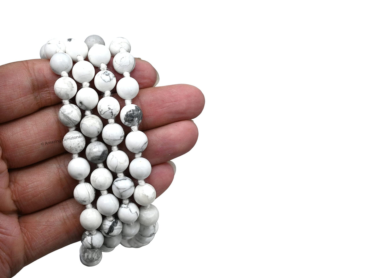 Howlite Buddhist Prayer Beads Japa Mala with 108 Meditation Beads (Hand Knotted / Howlite)