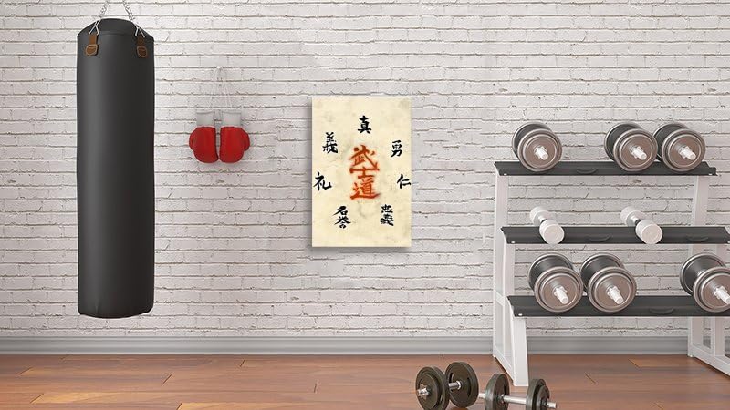 Canvas Wall Poster 7 Virtue of Bushido Decor Poster for Bedroom Living Room Decor Sports Room Office Dorm Gift Oil Painting Framed 16"X24" (24L" x 16W" / Frame-6)