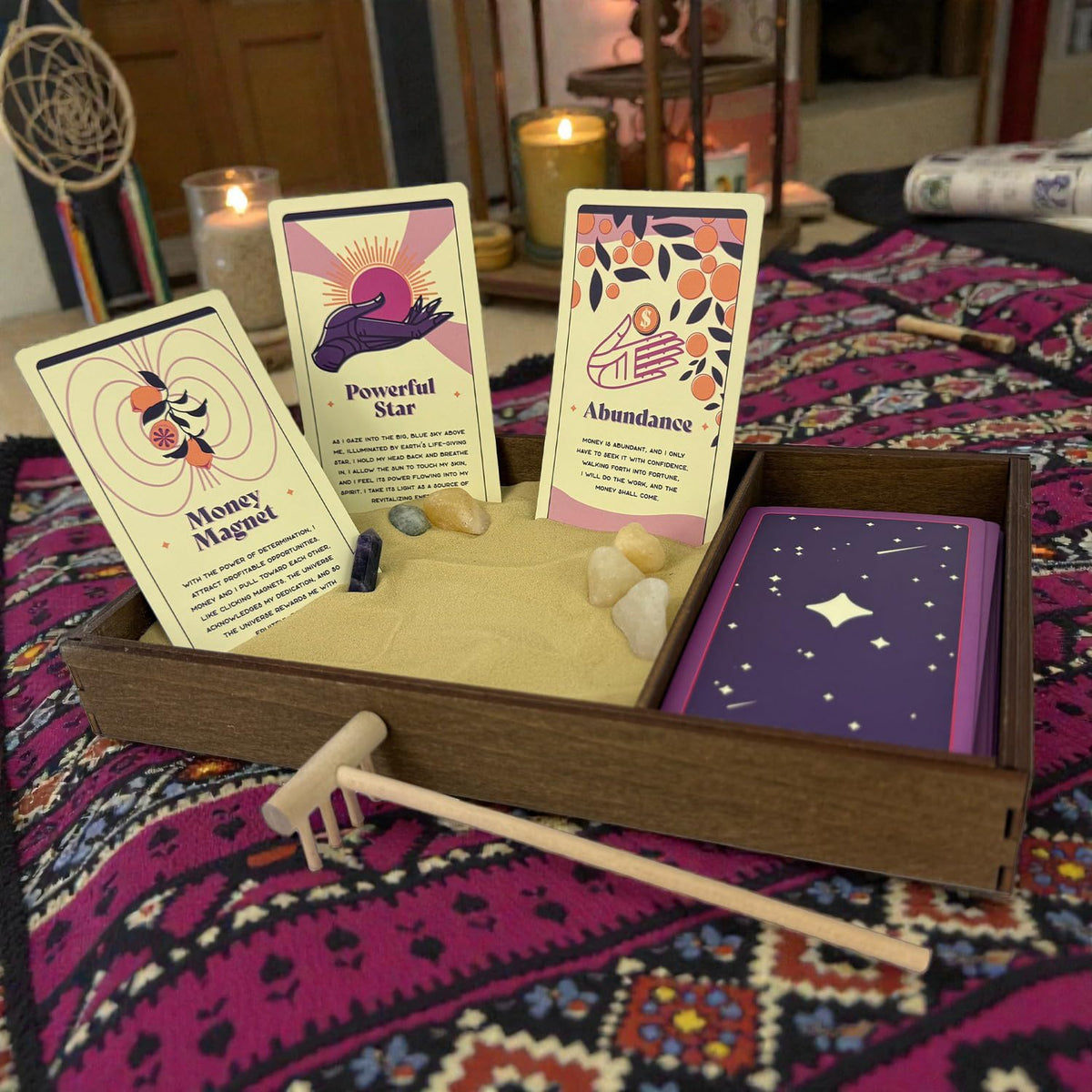 Wooden Zen Garden with Daily Affirmation Cards for Women and Men (Desert Luxe / Affirmation Cards)