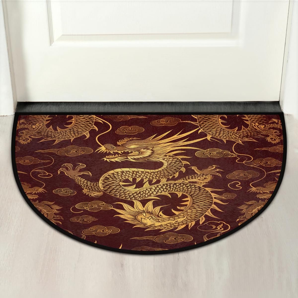 Half Round Door Mat Chinese Dragon Animal Non Slip Semi Circle Doormat (Chinese Dragon Animal)