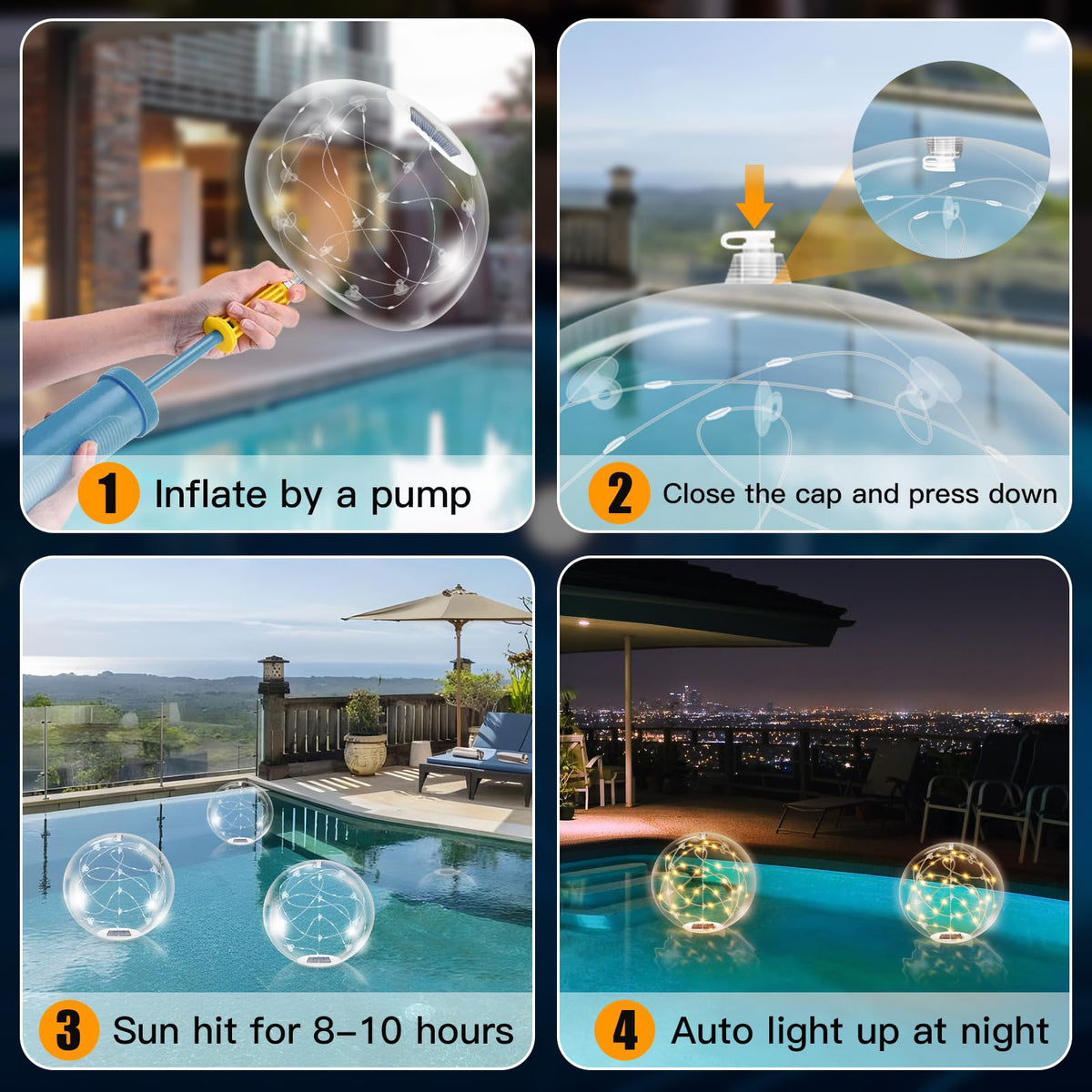Floating Pool Lights Solar Powered (Warm White / 4 Pack)