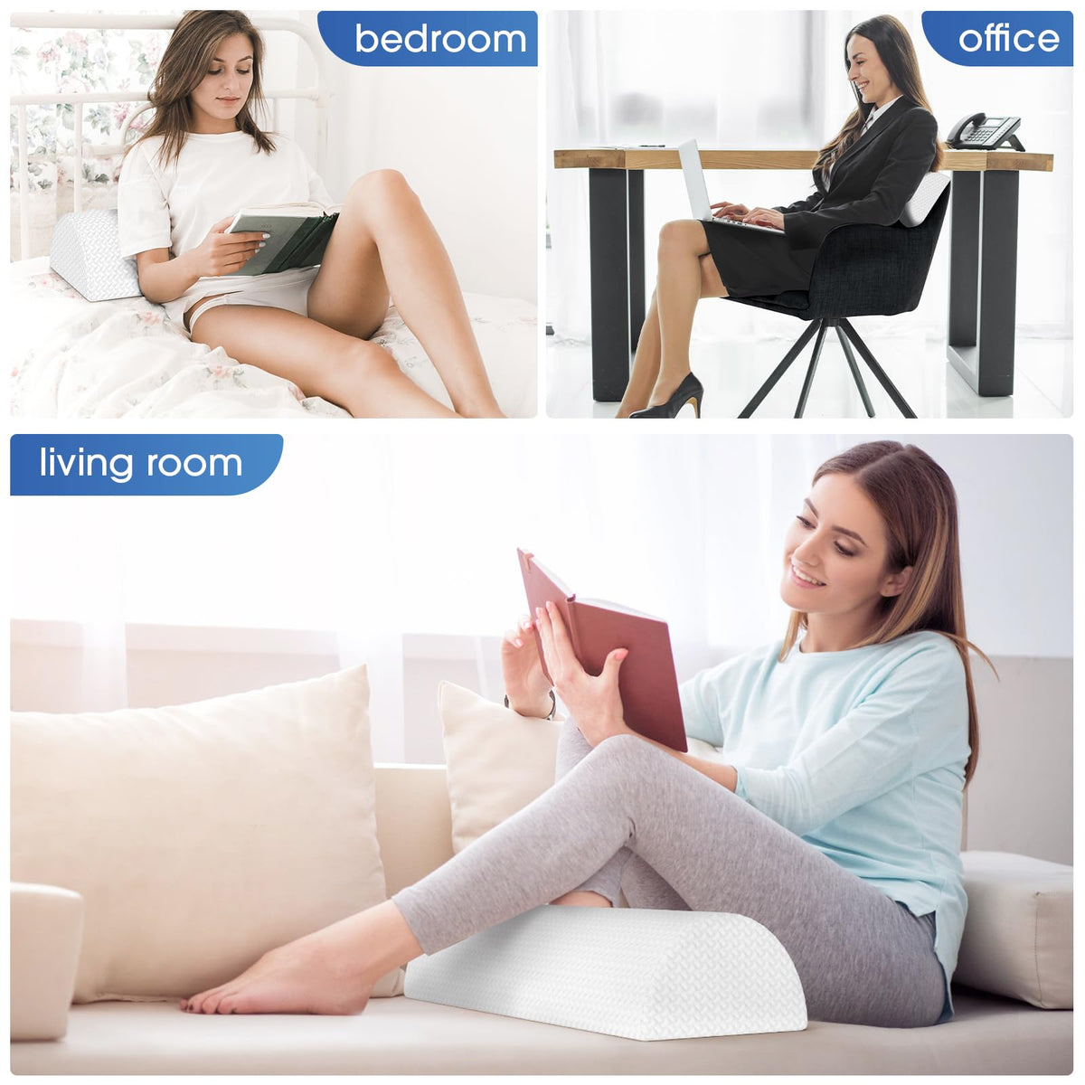 Knee Pillow for Back Sleeping Memory Foam Half Moon Bolster Pillow for Legs (White / Standard)