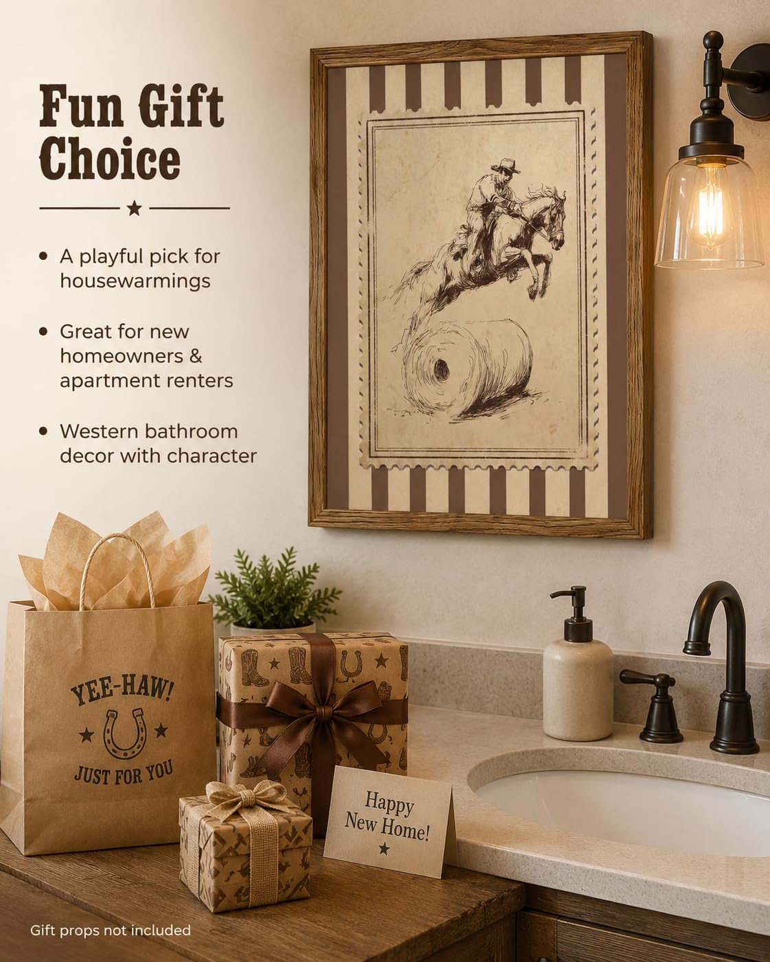 Wood Framed Funny Bathroom Wall Art Western Cowboy Toilet Paper Wall Decor (Cowboy Toilet Paper / 16"L x 24"W)