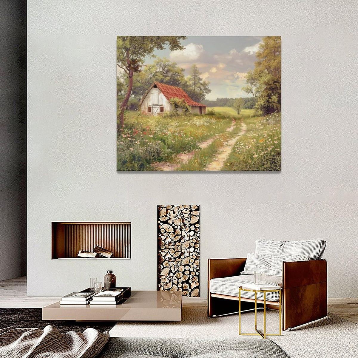 Vintage Wall Art Country Barn Landscape Pictures Wall Decor Rustic Farmhouse Nature Canvas Painting Home Modern Artwork Decorations Framed for Living Room Bedroom Bathroom Office 20 x 16 inch (20"L x 16"W / Country)