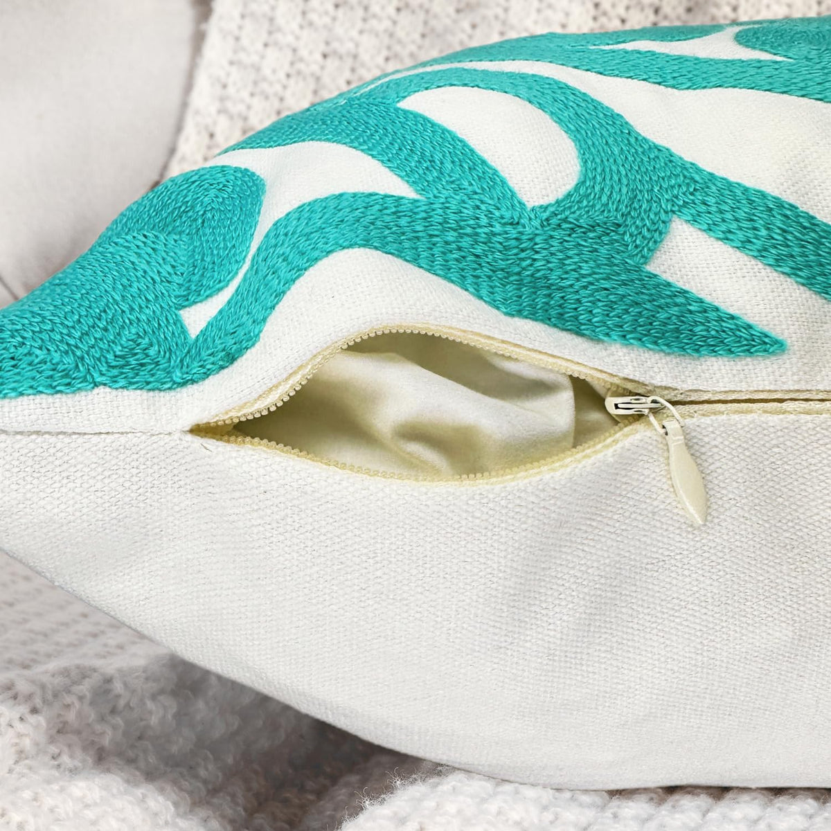 Summer Embroidered Throw Pillow Cover 18"x18" Set of 2 (Turquoise / 18" x 18" (Pack of 2))