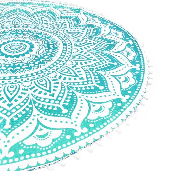 Mandala Floor Pillow Cover Meditation Cushion Seating Throw Hippie Round Colorful Decorative Bohemian Indian Pouf Ottoman Handmade Cover ONLY (32" x 32" (Pack of 1) / Ombre Green Round)