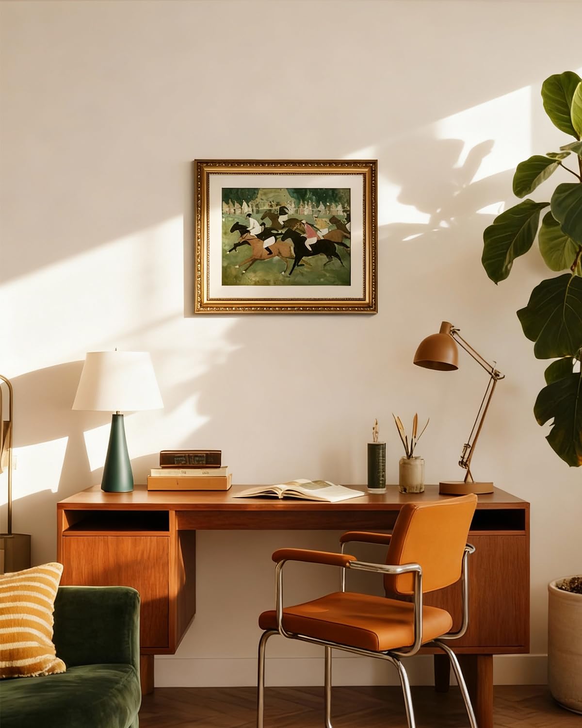 gold framed art (Horse racing / 16"L x 13"W)