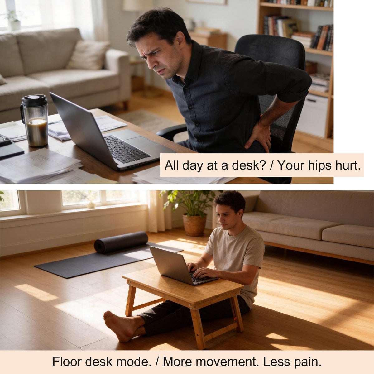 Large Floor Desk Foldable Table for Adults (Bamboo / 25.6 inch)