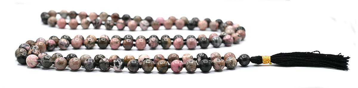 Rhodonite Mala Beads (Rhodonite / Knotted)