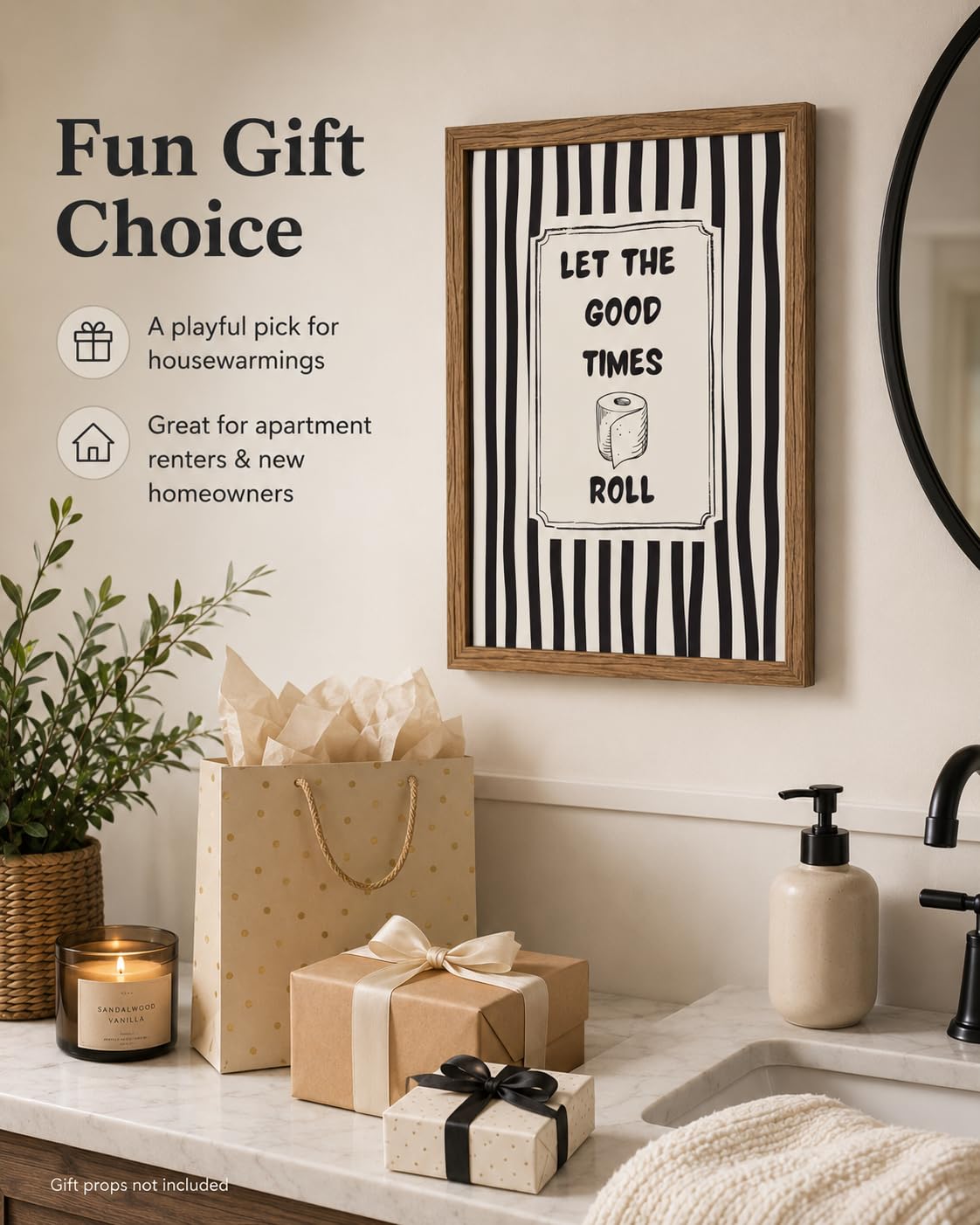 Wood Framed Funny Bathroom Wall Art Let The Good Times Roll Wall Decor (Striped Toilet Paper / 12"L x 16"W)