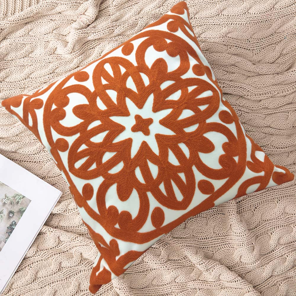 Boho Embroidered Throw Pillow Cover 20"x 20" (Burnt Orange / 20" x 20" (Pack of 1))