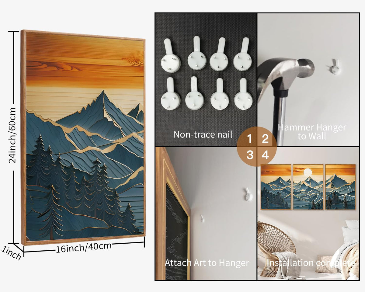 Large Mountains Framed Canvas Wall Art Set of 3 (Vintage Mountain / 24"L x 16"W)