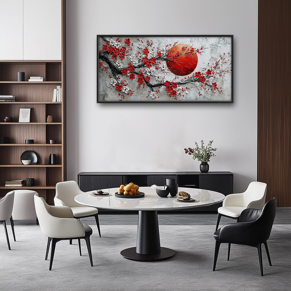 Plum Blossom Large Wall Art for Living Room Oriental Asian Pictures Painting Chinese Big Wall Decor Japanese Canvas Artwork Decorations Framed for Bedroom Office Dining room Gifts 30"x60" (Red flower / 60"L x 30"W)
