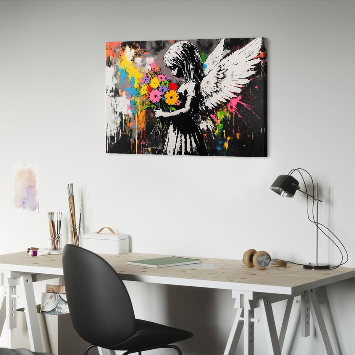 Abstract Graffiti Banksy Canvas Wall Art Banksy Angel Girls Decor Colorful Street Prints Picture Painting for Living Room Bedroom Pop Art Poster Modern Aesthetic Artwork Home Decoration 20x30” (30"L x 20"W / BANKSY)