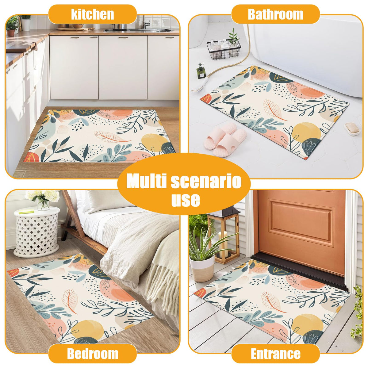 Boho Tropical Leaves Bath Mat for Bathroom (Boho Tropical Leaves)