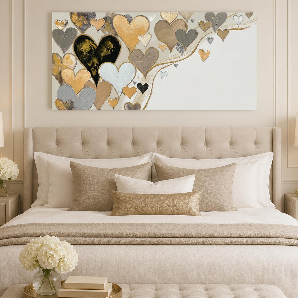 Gold Heart Modern Decor Neutral Canvas Wall Art for Bedroom 40"x20" (Colorful heart / 40"L x 20"W)