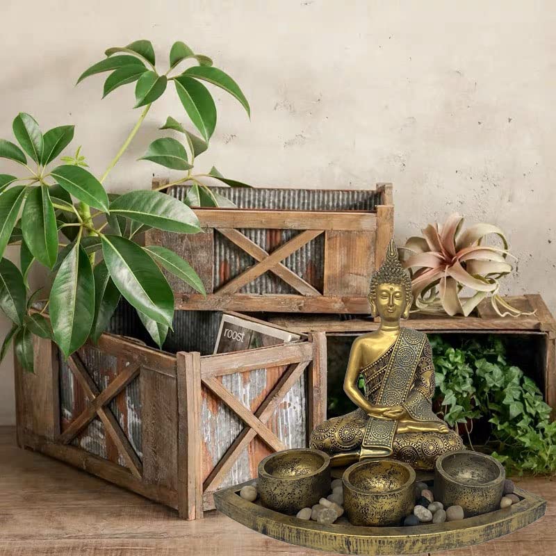 Sitting Buddha Candle Holder Statue (Antique Gold)