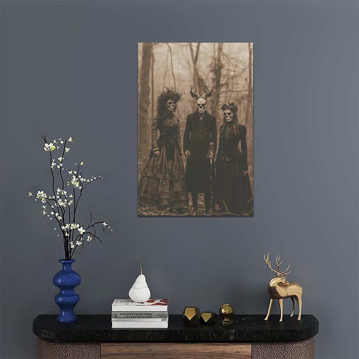 Gothic Skull Wall Art Goth Horror Skeleton Pictures Decor Halloween Canvas Painting Home Modern Artwork Decorations for Bathroom Living Room Bedroom 16 x 24 inch (24"L x 16"W / Gothic)