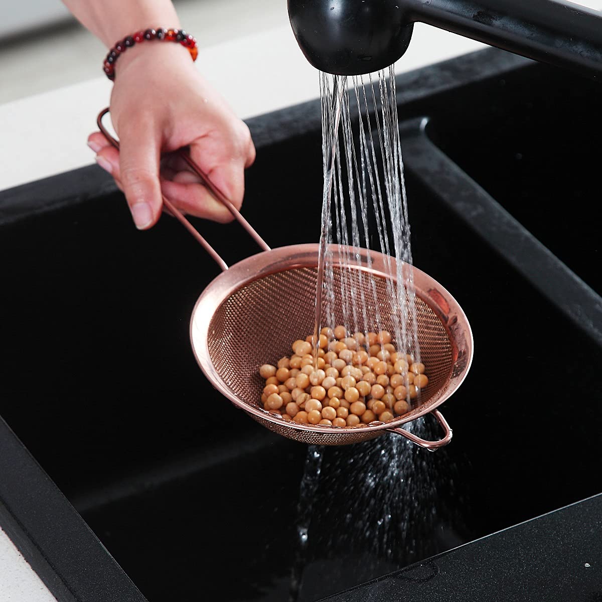 Copper Fine Mesh Strainer 3 Pieces Set (Rose Gold)