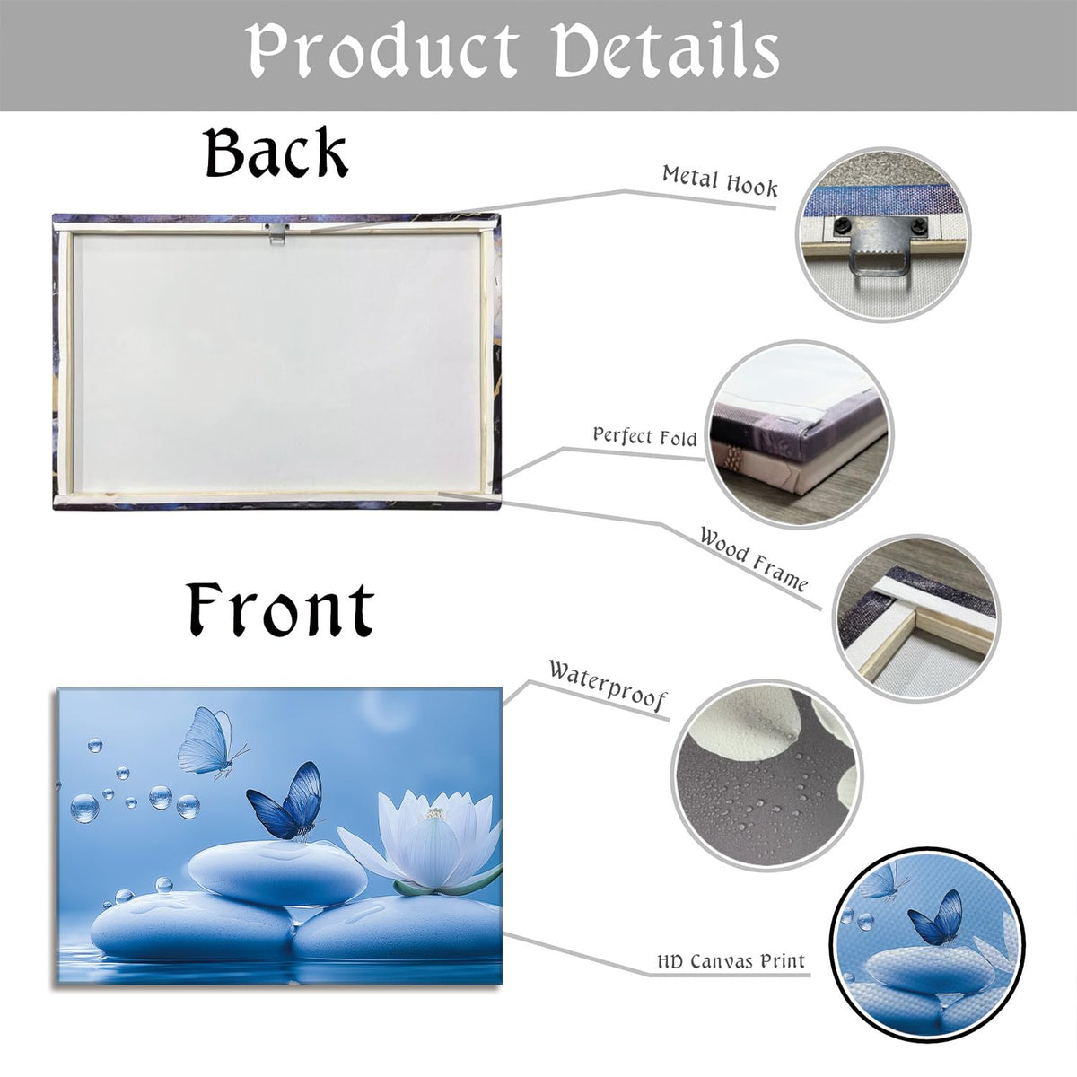 Zen Canvas Wall Art Bathroom Decor Bloom White Flower Prints Butterfly on Stone Picture Meditation Artwork for Living Room Office Yoga Spa Spiritual Room Decor Framed (18"L x 12"W / Art-5)