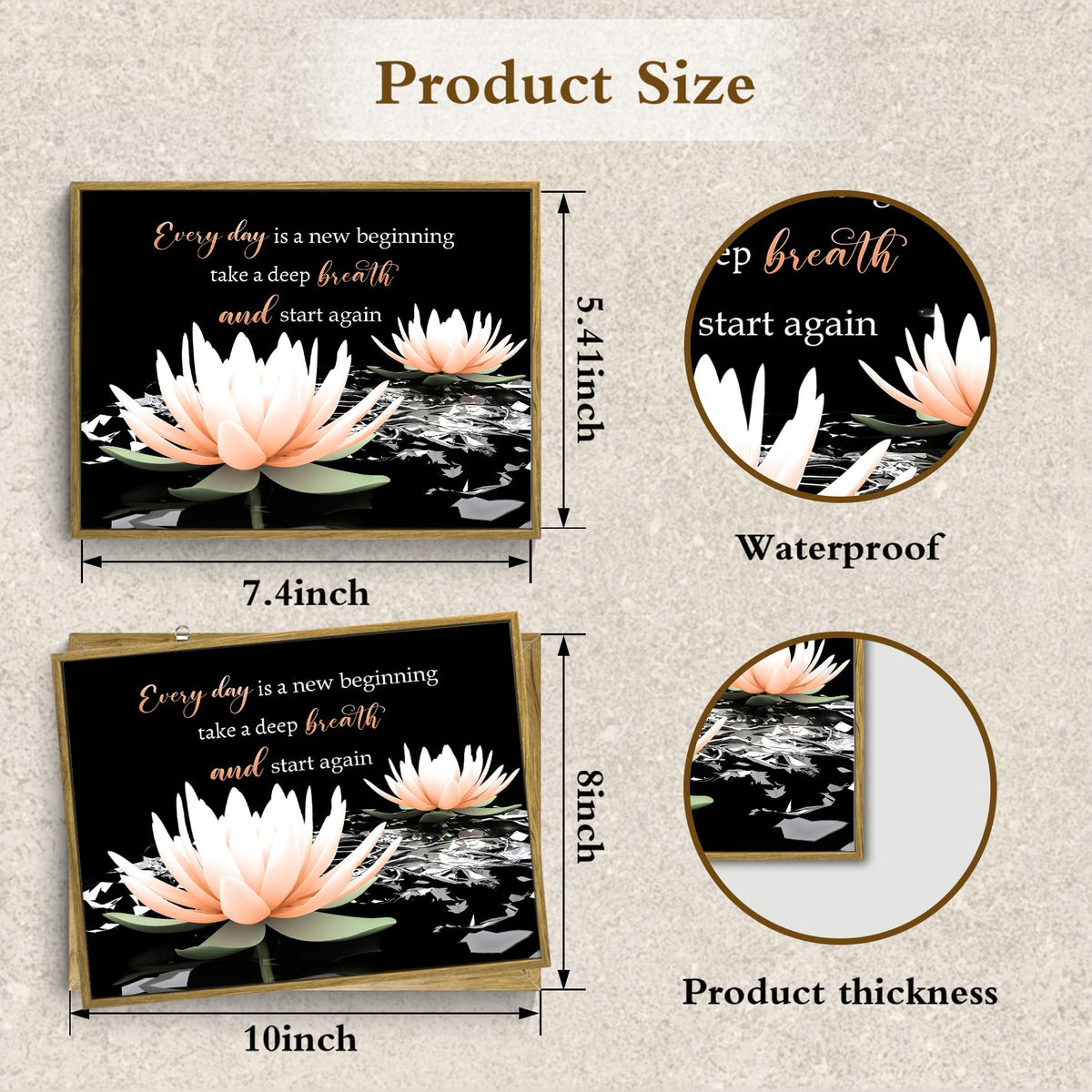Orange Flower Framed Wall Art Inspirational Quotes with Water Lily Wall Art for Living Room Zen Yoga Spa Black Canvas Wall Decor for Bedroom Bathroom Home Office Ready to Hang 12L x 17W Inch (Orange / 12"L x 17"W)
