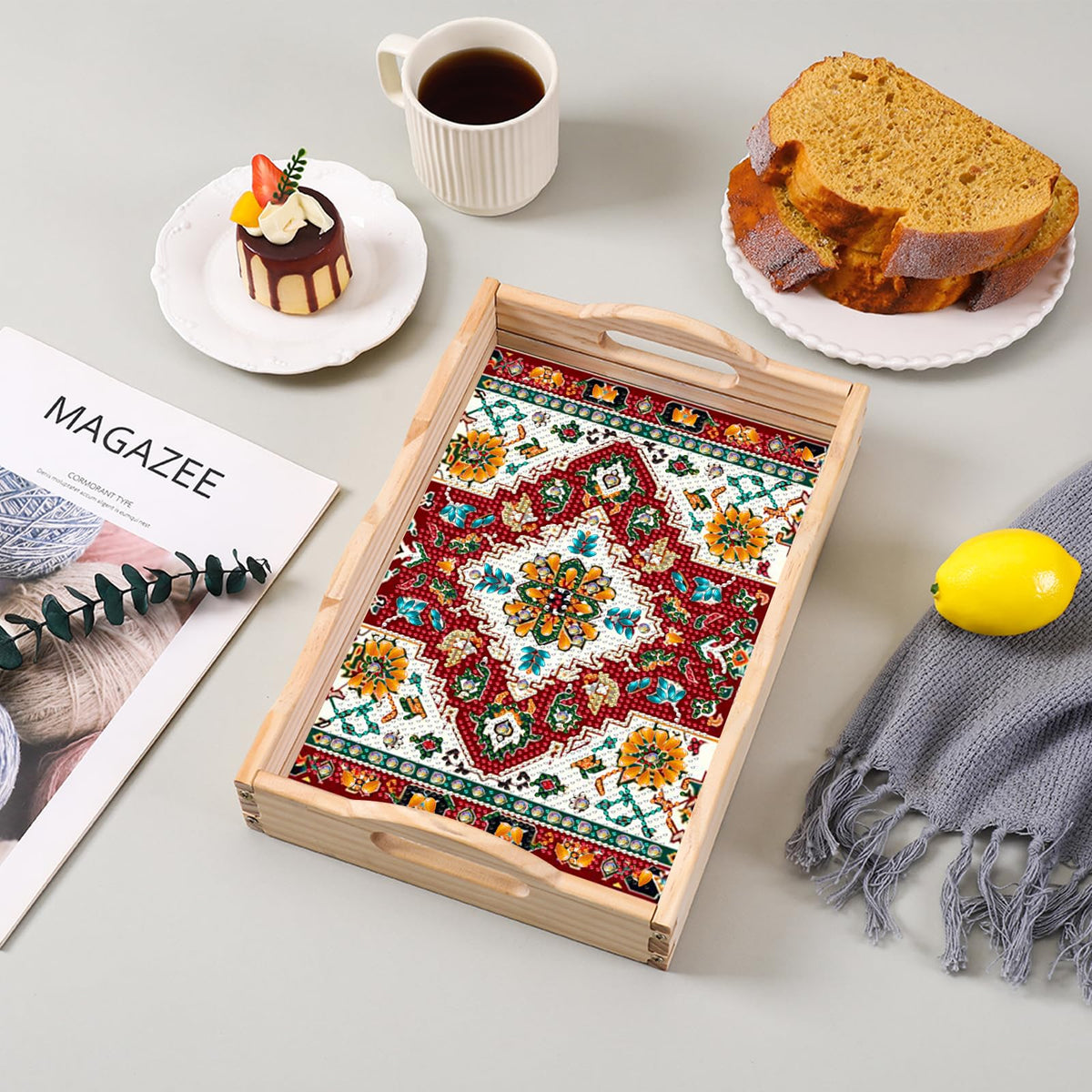 Mandala Diamond Painting Wooden Serving Tray with Handle for Adults (Mandala Big)