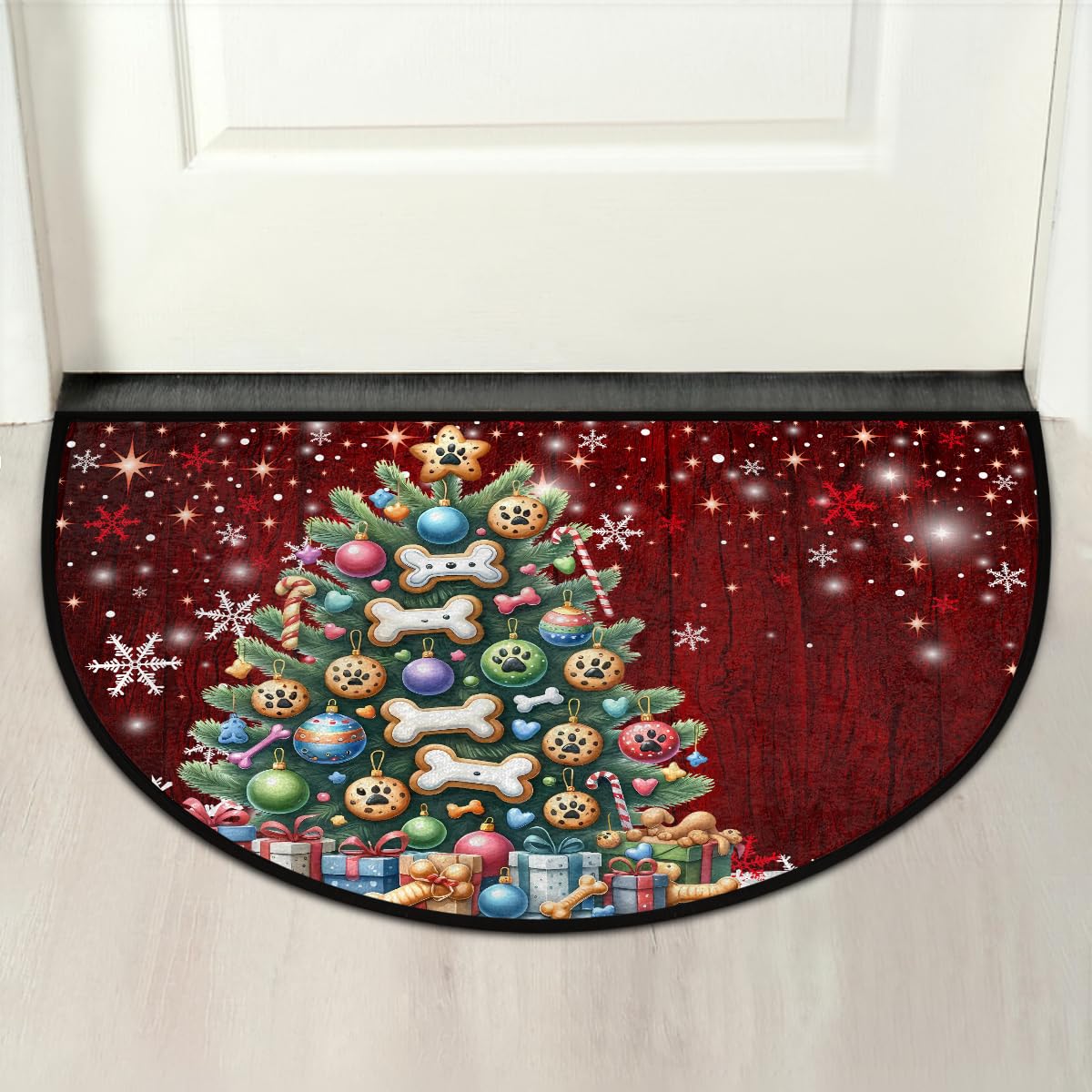 Christmas Tree Decoration Half Round Door Mat Non Slip Washable xmas Semi Circle Area Rug Absorbent Soft Holiday Half Moon Rug Floor Mat for Indoor Outdoor Kitchen Bathroom Patio Front Door Mat Decor (B4)