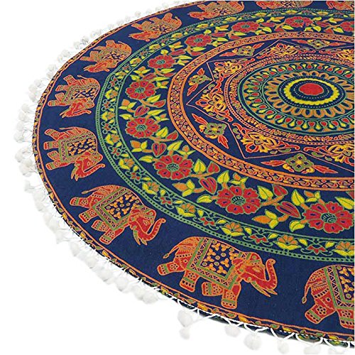 Mandala Floor Pillow Cover Meditation Cushion Seating Throw Hippie Round Colorful Decorative Bohemian Indian Pouf Ottoman Handmade Cover ONLY (32" x 32" (Pack of 1) / M1 Dark Blue-2)