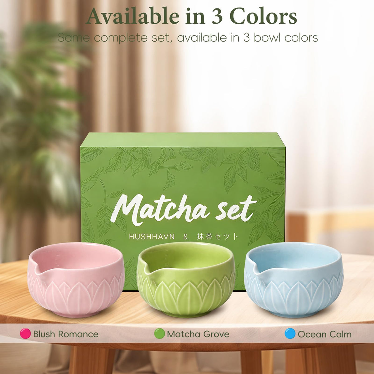 Matcha Whisk Set with Ceramic Bowl & Bamboo Chasen (Leaf Blue)