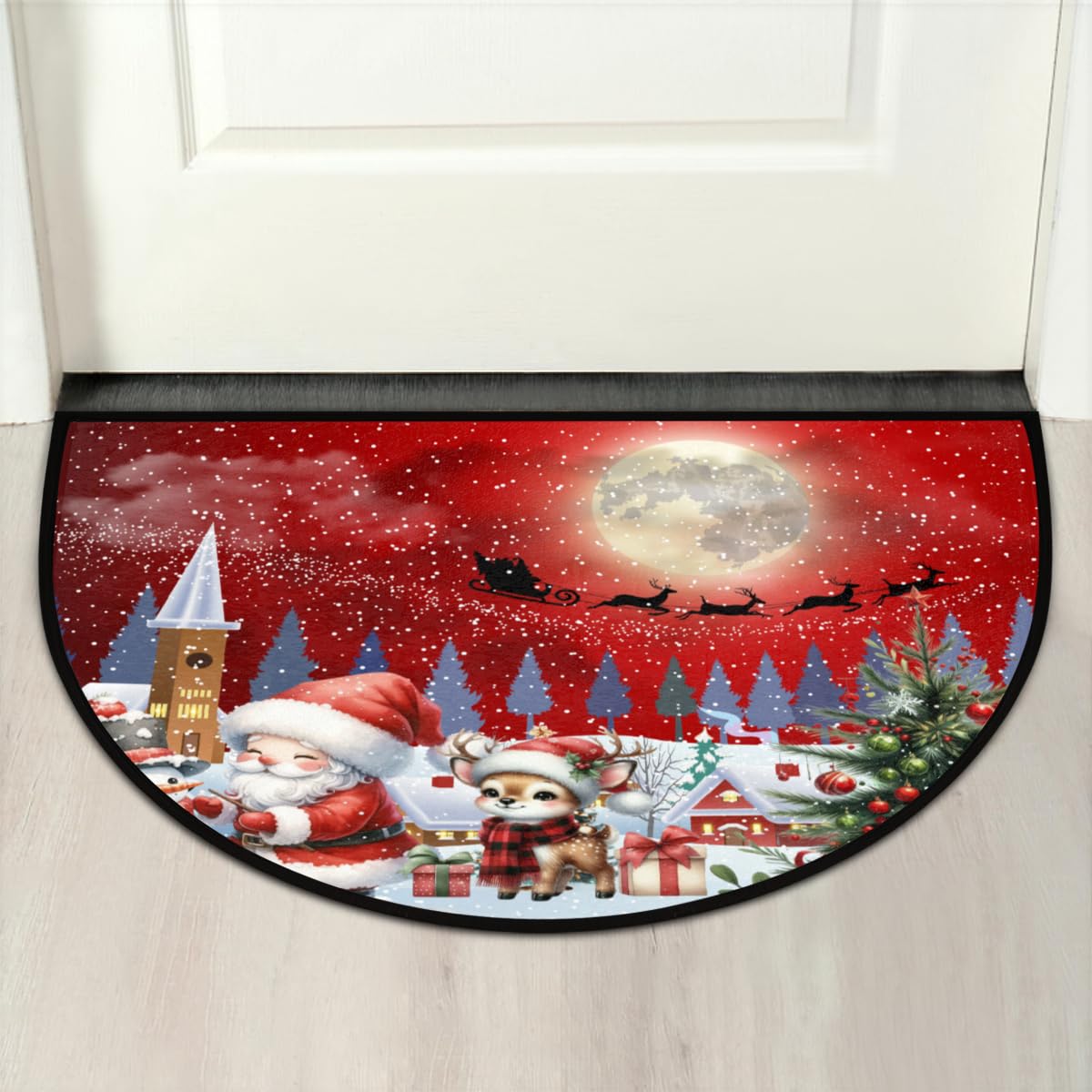 Xmas Santa Half Round Doormat Non Slip Half Moon Rug Outdoor Welcome Mat (B 027)