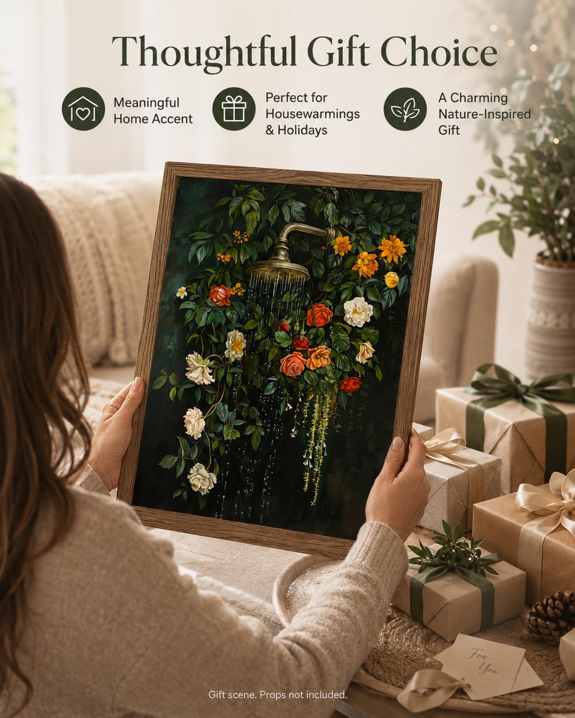 Wood Framed Funny Botanical Bath Wall Art Vintage Shower Floral Wall Decor (Floral / 12"L x 16"W)