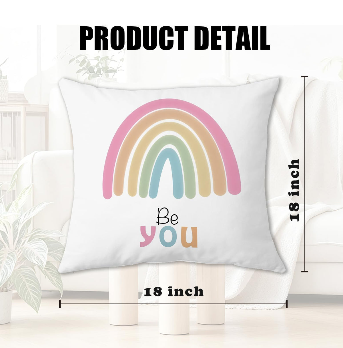 Boho Rainbow Heat Nursery Classroom Throw Pillow Covers 18x18 Set of 2 (Qt-bz-mental Health-boho Rainbow)