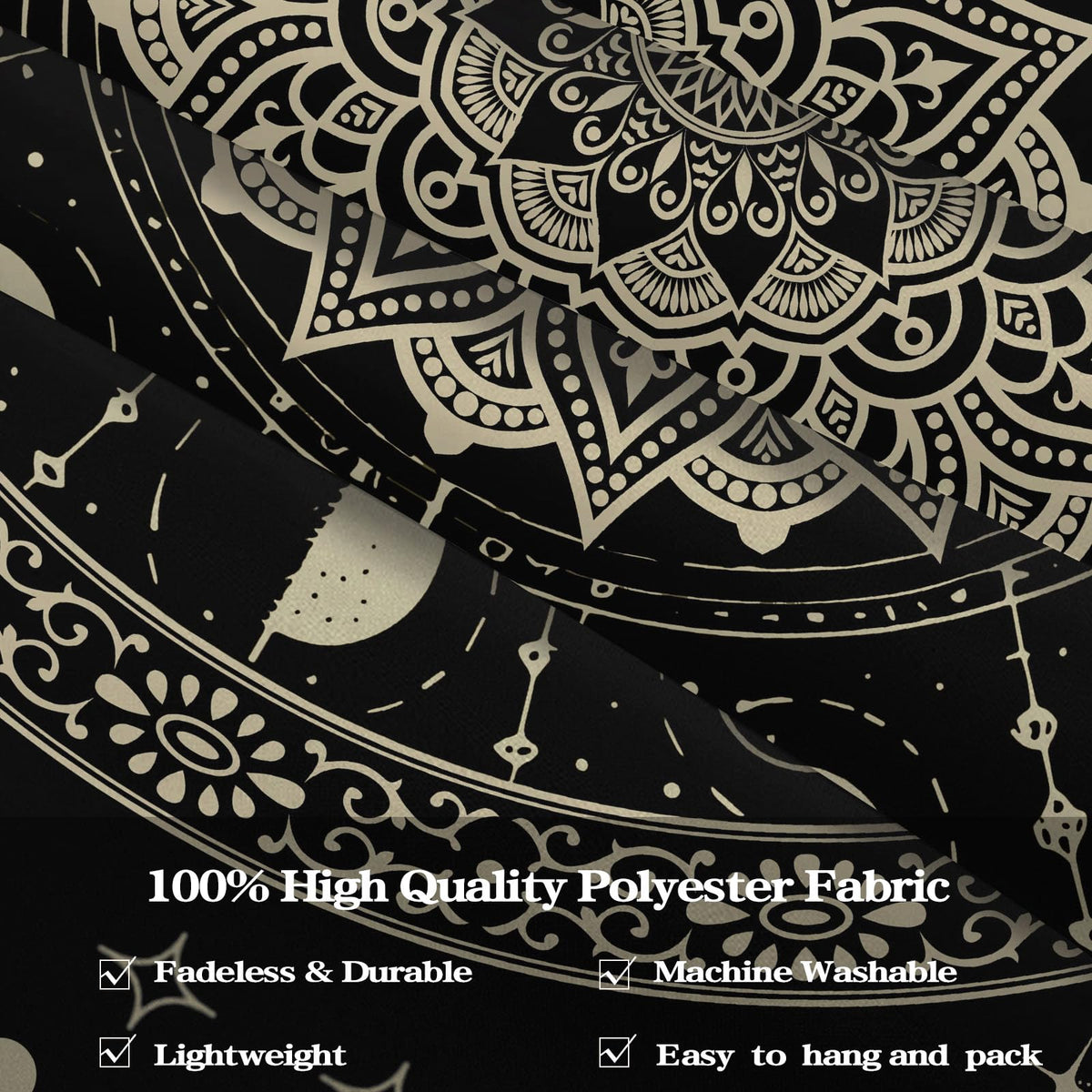 Mandala Moon Tapestry Boho Tapestry for Bedroom Black Tapestries Wall Hanging Living Room Wall Art and Home Decor 44x60 (60"L x 44"W / Black)