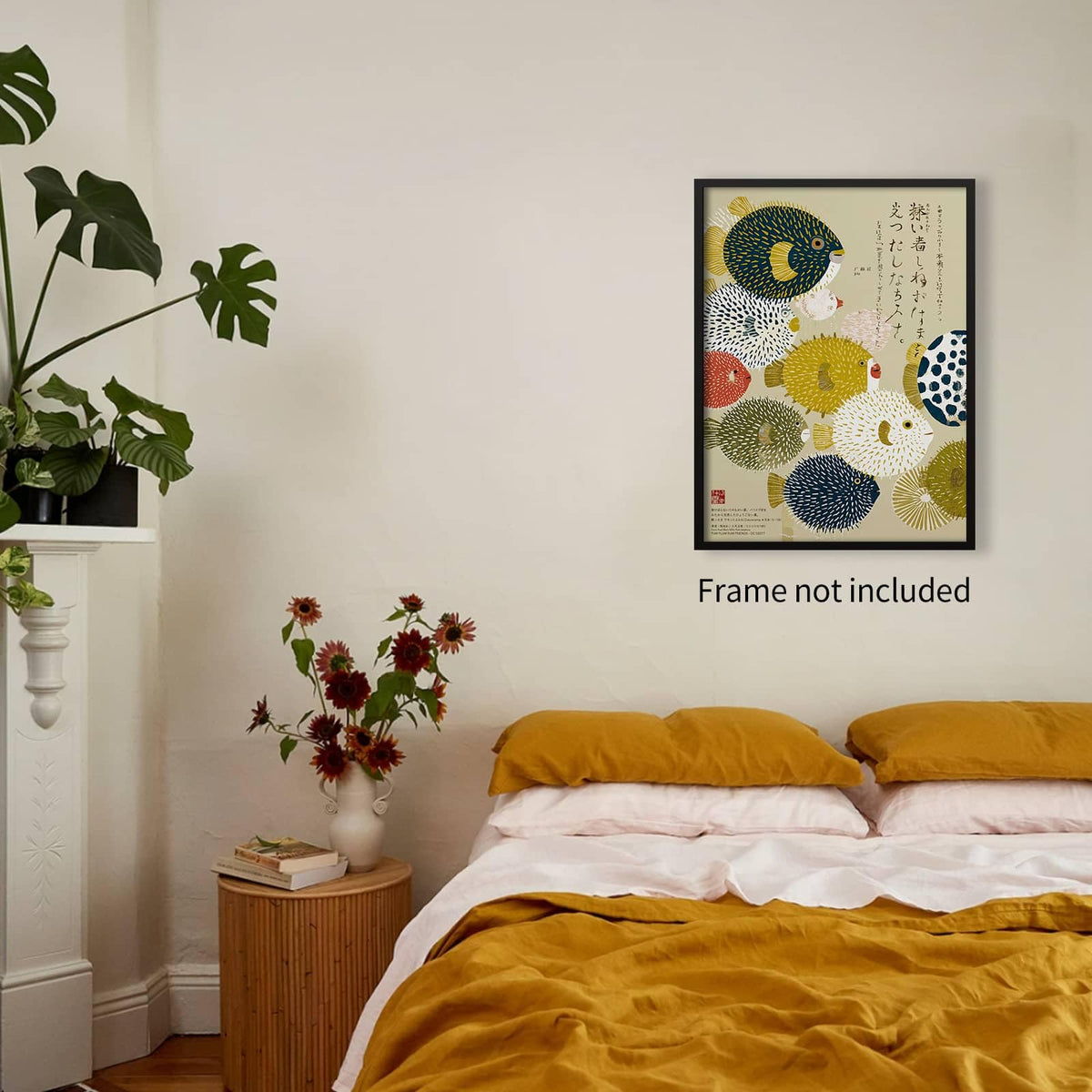 Vintage Japanese Canvas Wall Art Puffer Fish Prints Posters Colorful Fish Pictures Painting Mid Century Modern Artwork Decor 11x14in Unframed for Minimal Coastal Home Bathroom Bedroom Living Room (Unframed / Japanese Canvas / 14"L x 11"W)