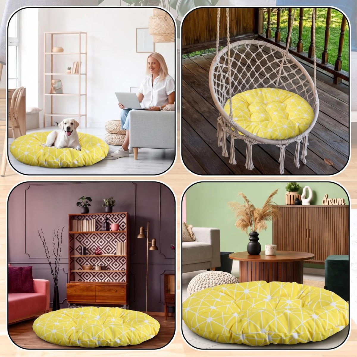 35" Large Yellow Floor Cushion Oversized Round Meditation Floor Pillow (Yellow / Classic)