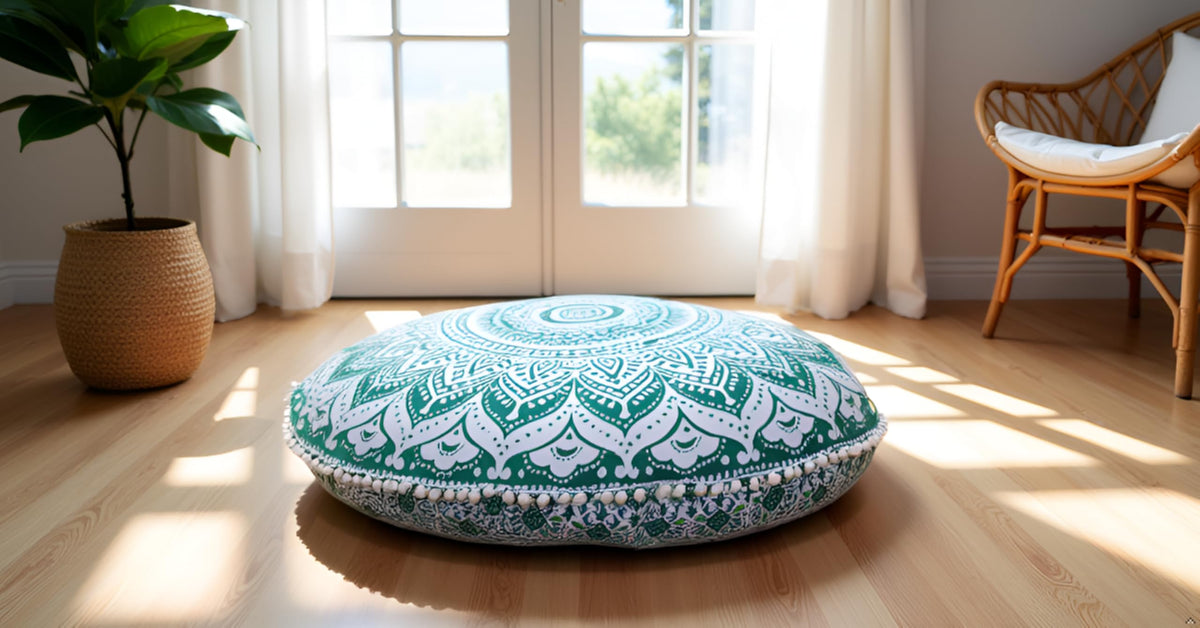 ICC Large Round seat Floor Cushion Chair Ottoman Cover (Green)