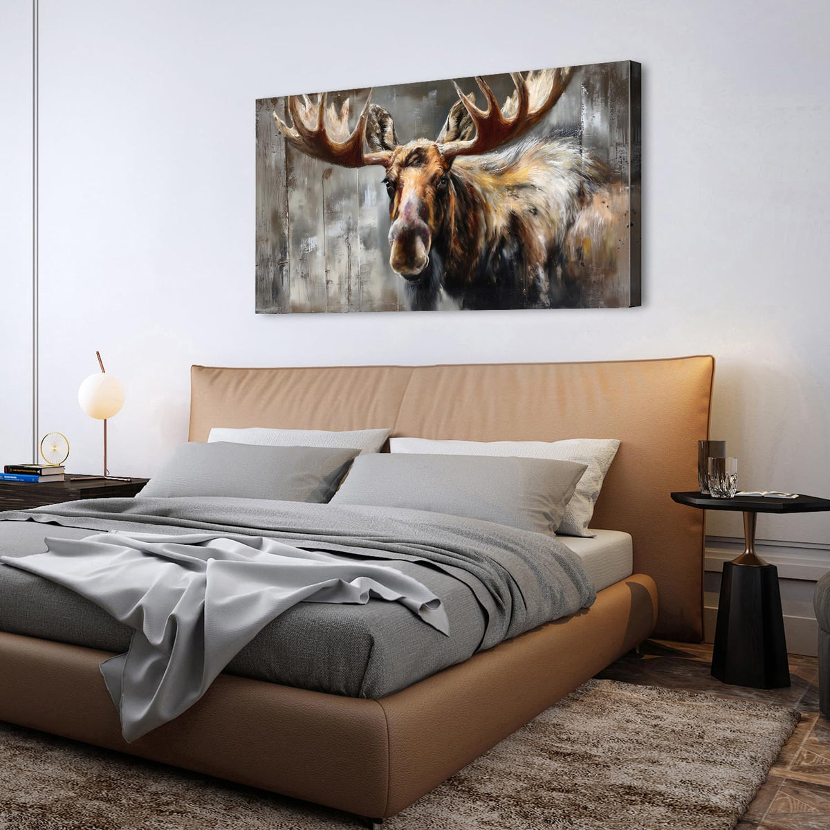 Rustic Deer Wall Art Lodge Wall Decor Elk Portrait Canvas Prints Farmhouse Wilderness Animal Photo Painting Wood Grain Background Poster Picture for Boys Bedroom Living Room Modern Decorations 30x60" (57.8"L x 30"W / Deer)