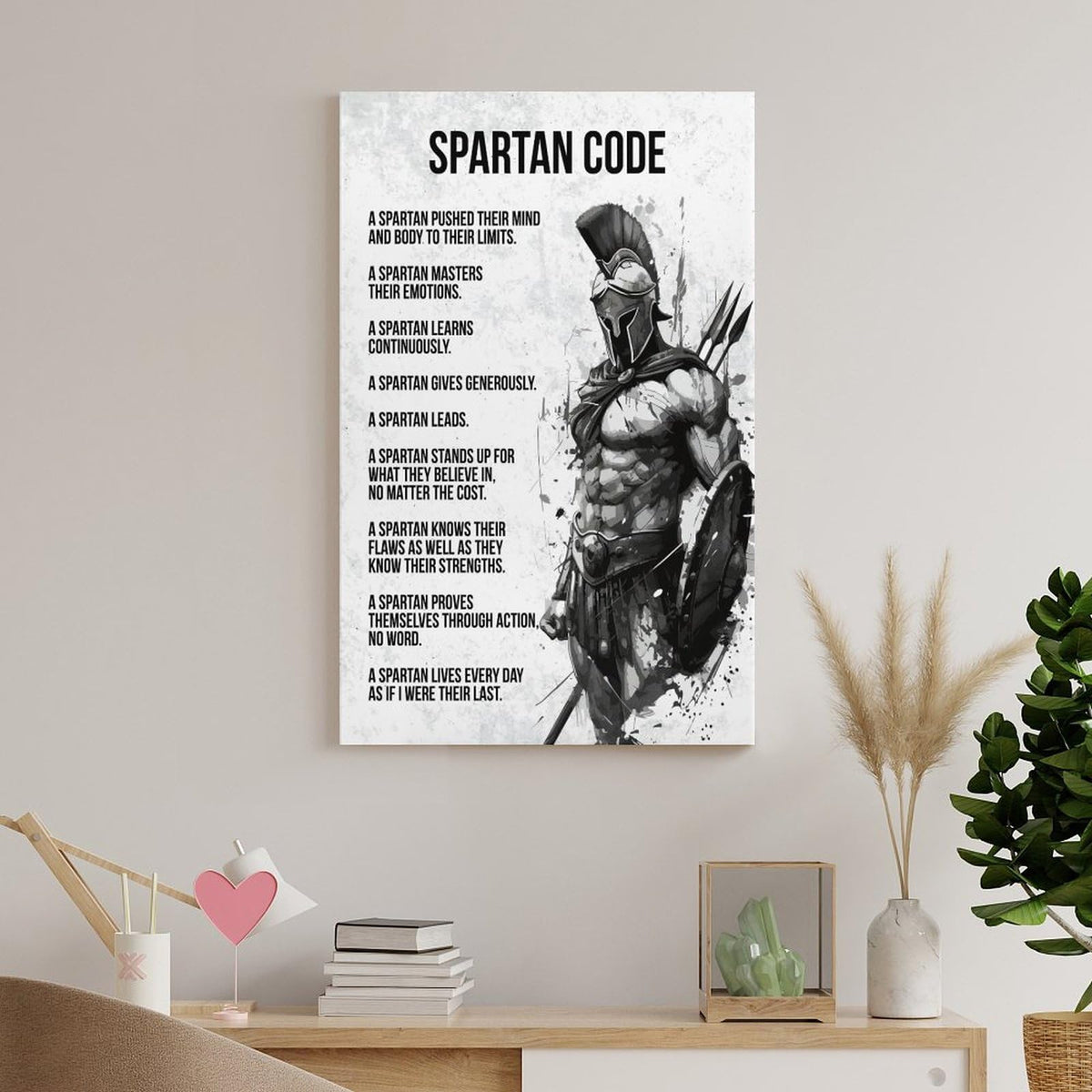 Spartan Code Motivational Quote Canvas Printing Wall Art Prints Wall Decor Posters Warrior Philosophy Monochrome Minimalist Living Room Bedroom Office Gym Study Decor 08x12inch (style-28 / 08x12inch(20x30cm) Unframe)