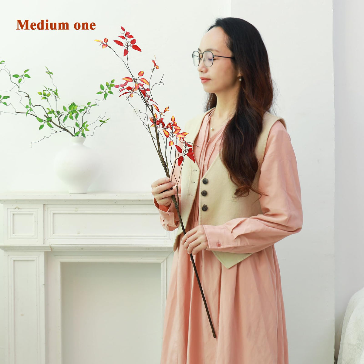 3Pcs Faux Tree Twig Branches Fall Leaf Stem for Vases Decor (Red)