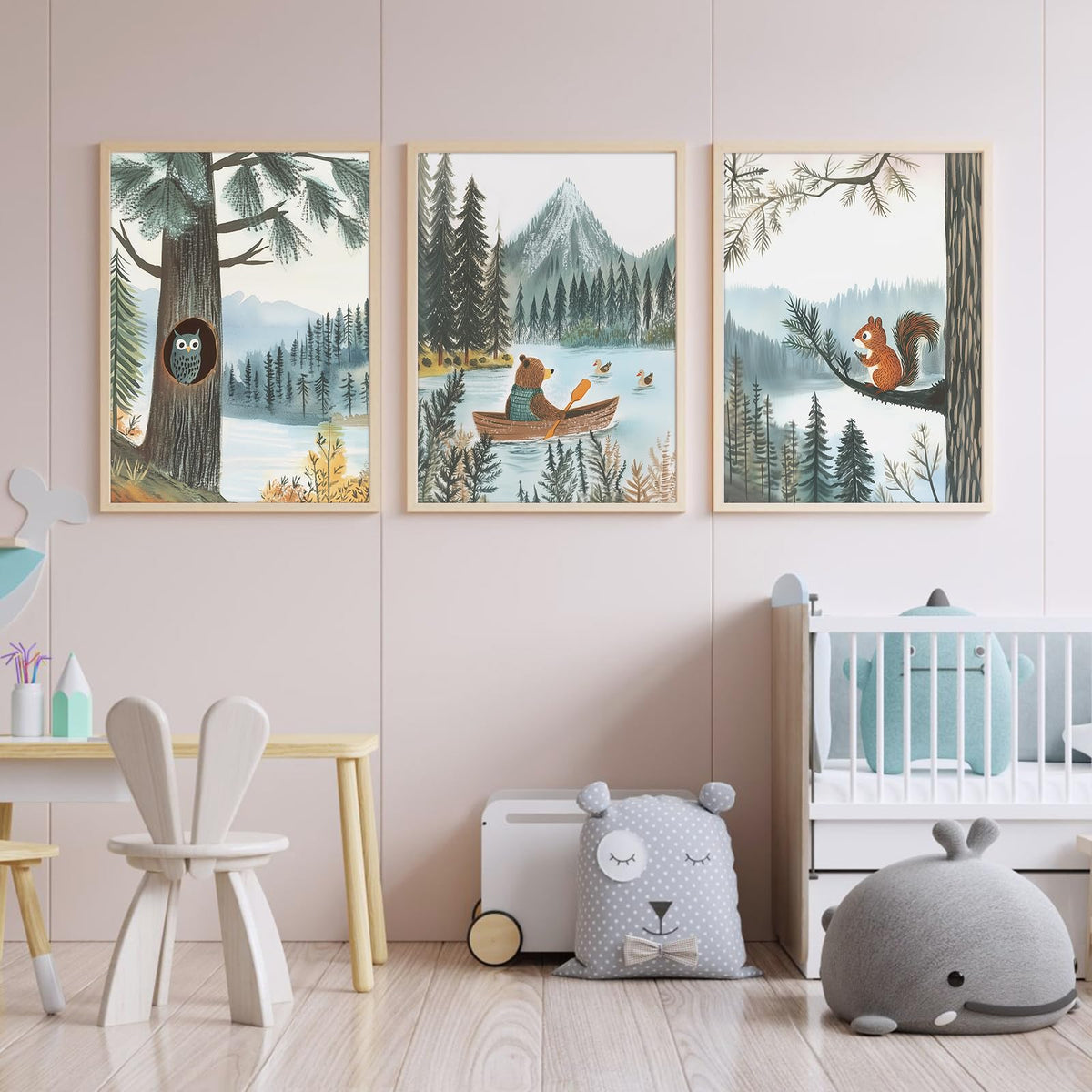 Woodland Nursery Wall Art Decor Forest Animial Pictures Baby Boy Nursery Canvas Wall Decor Vintage Adventure Poster Woodland Animal Prints Artwork for Kids Boys Bedroom 12x16x3 Inch Unframed (12x16 Inch Unframed / Forest Animals Prints)